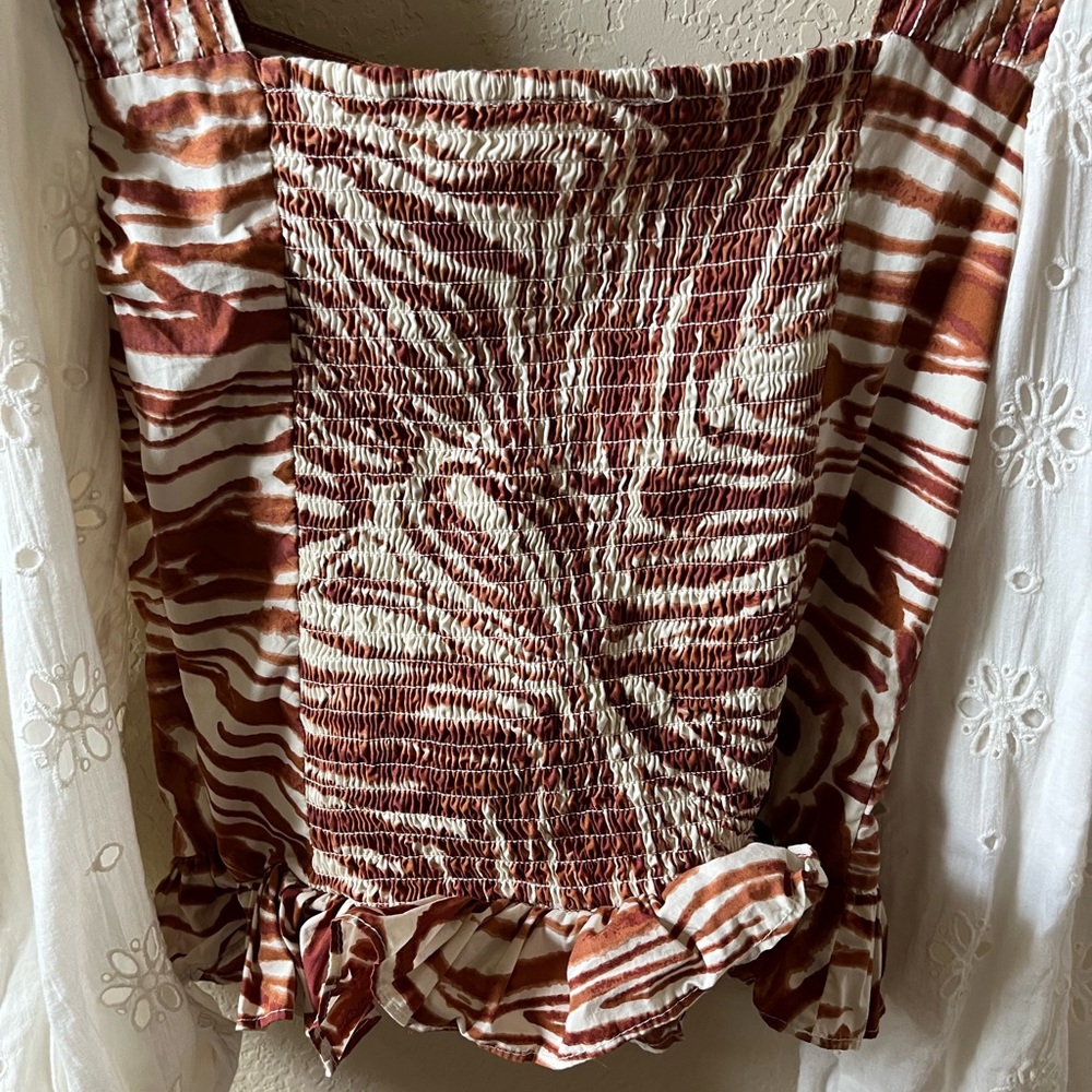 Anthropologie Love The Label Women Smocked Puff-Sleeve Blouse Size S Mixed Print - Picture 10 of 15